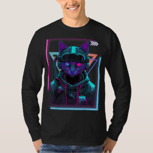 Camiseta Cyberpunk Cat Kitty Punker Futurista ciberPunk