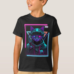 Camiseta Cyberpunk Cat Kitty Punker Futurista ciberPunk