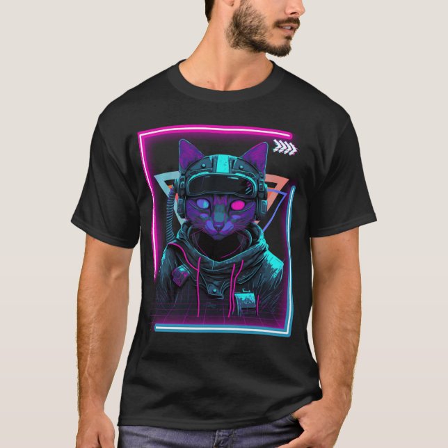Camiseta Cyberpunk Cat Kitty Punker Futuristic Cyber Punk (Anverso)