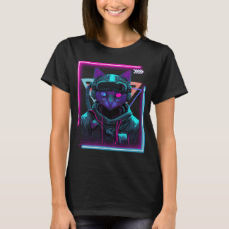 Camiseta Cyberpunk Cat Kitty Punker Futuristic Cyber Punk