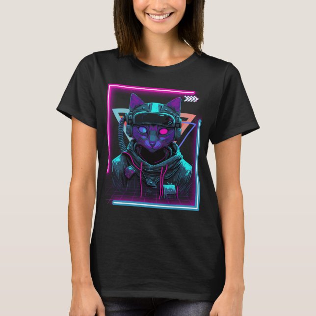 Camiseta Cyberpunk Cat Kitty Punker Futuristic Cyber Punk (Anverso)