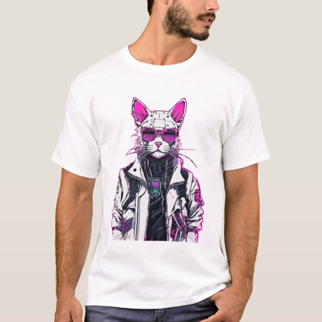 Camiseta Cyberpunk Cat: Ley de Neon (Anverso)