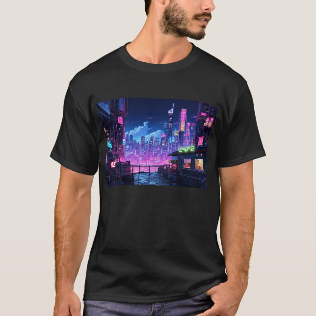 Camiseta Cyberpunk City Night Cafe (Anverso)