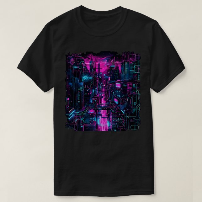 Camiseta Cyberpunk Cityscape (Diseño del anverso)