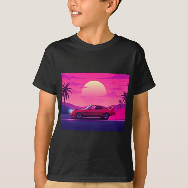 Camiseta Cyberpunk Gamer Sunset Car Boy's T-Shirt (Anverso)