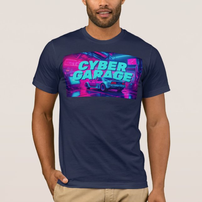 Camiseta Cyberpunk Garage Retro Car Synthwave Neon (Anverso)