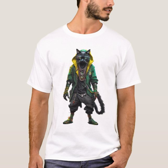 Camiseta Cyberpunk Gato místico rastafari (Anverso)
