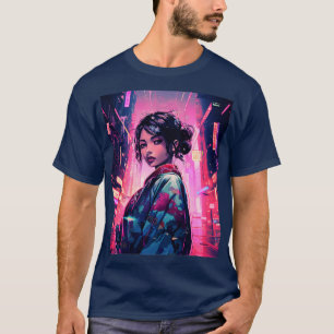 Camiseta Cyberpunk Geisha Estilo urbano estético