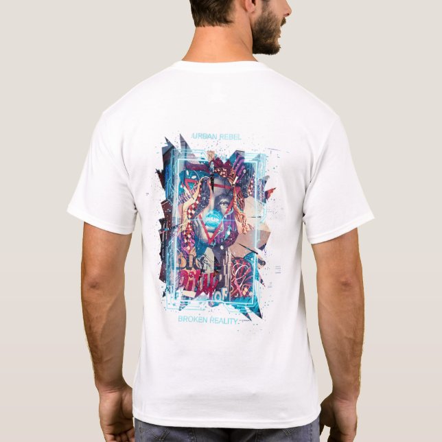Camiseta Cyberpunk Glitch Art & Broken Reality Graphic T-Sh (Reverso)