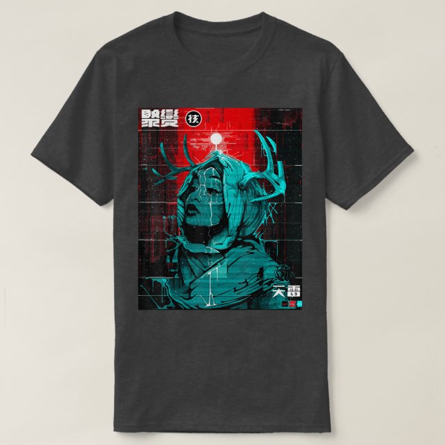 Camiseta Cyberpunk Glitch Chica Estilo urbano diseño vaporw (Diseño del anverso)