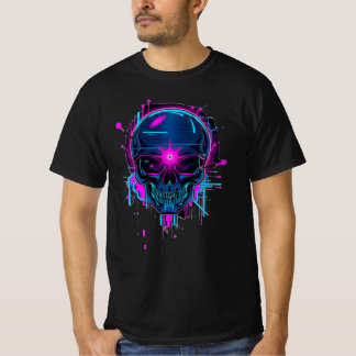 Camiseta Cyberpunk Glitch Skull Art