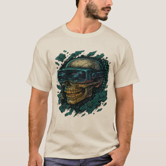 Camiseta Cyberpunk Glowing Skull with VR Headset – Futurist