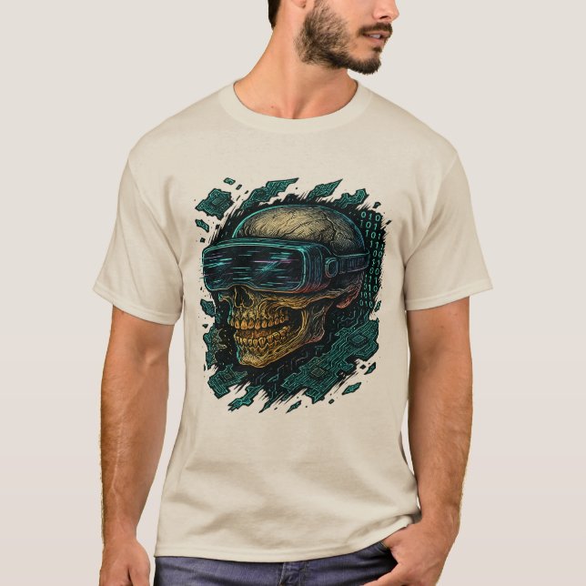 Camiseta Cyberpunk Glowing Skull with VR Headset – Futurist (Anverso)