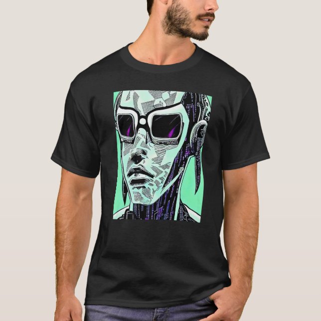 Camiseta Cyberpunk Hacker Computer Geek design Premium_5 (Anverso)