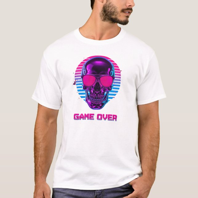 Camiseta Cyberpunk Neon Skull Game Over T-Shirt in Pink and (Anverso)