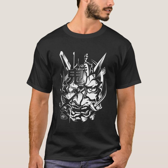 Camiseta Cyberpunk Oni Japonés Samurai Funk Techwear (Anverso)