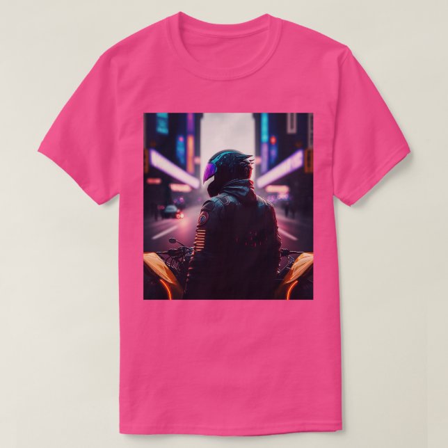 Camiseta Cyberpunk Outrun Biker Motorcycle Fut (Diseño del anverso)