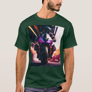 Camiseta Cyberpunk Outrun Biker Motorcycle Fut
