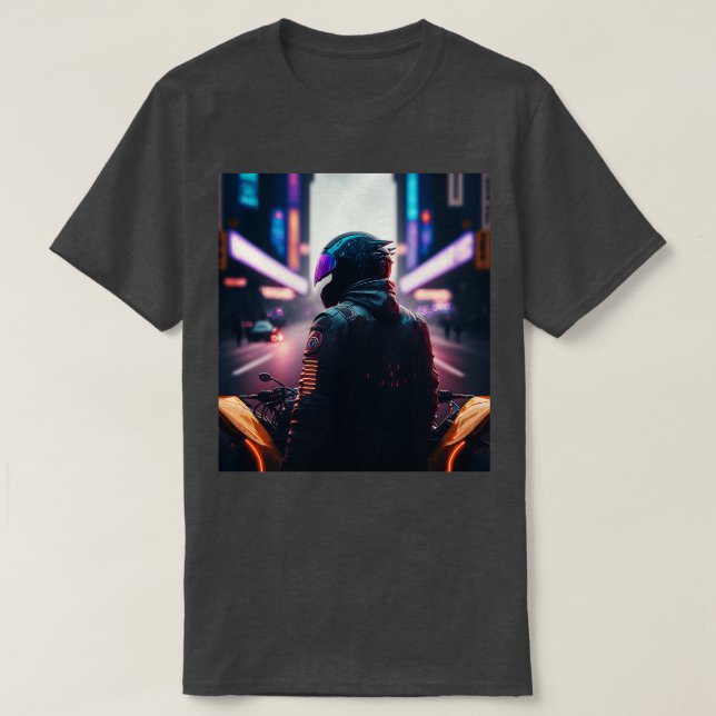 Camiseta Cyberpunk Outrun Biker Motorcycle Fut (Diseño del anverso)