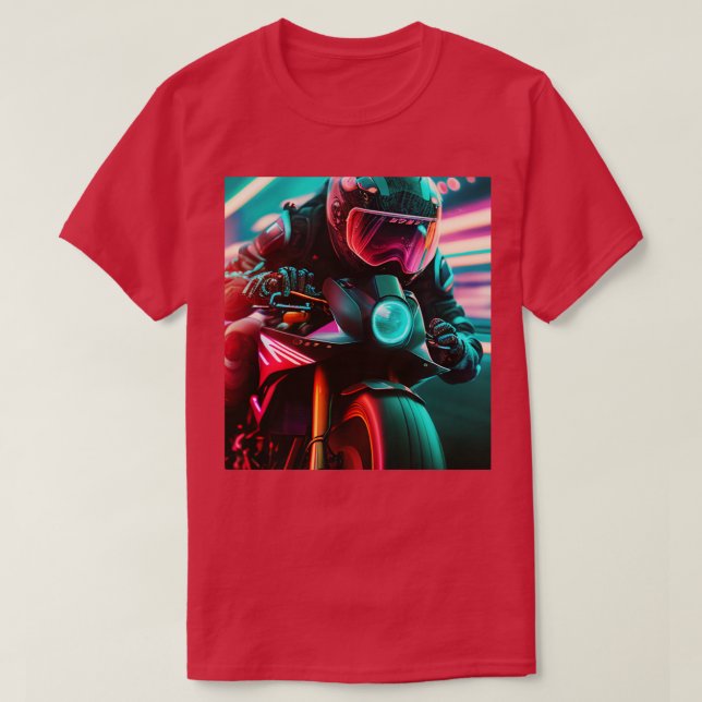 Camiseta Cyberpunk Outrun Biker Motorcycle Fut (Diseño del anverso)