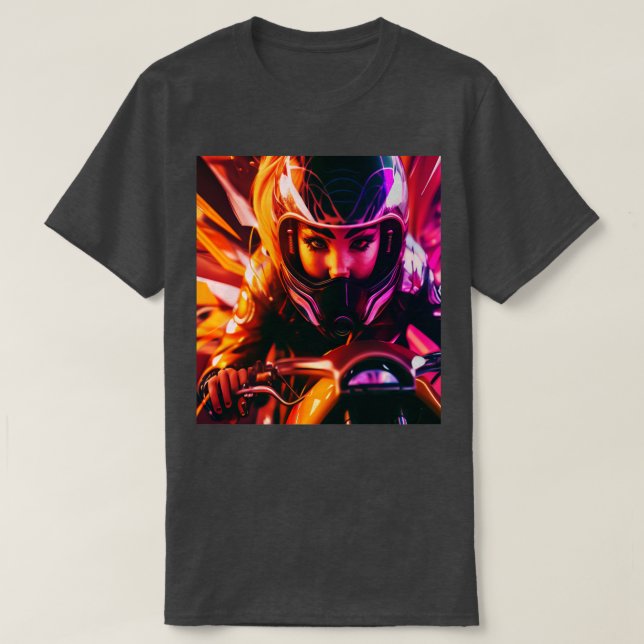Camiseta Cyberpunk Outrun Biker Motorcycle Fut (Diseño del anverso)