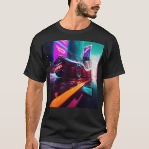 Camiseta Cyberpunk Outrun City Automobile Futurista AI Ge