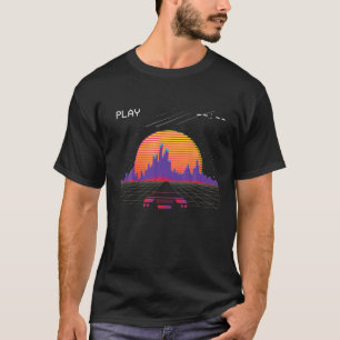 Camiseta Cyberpunk Outrun Synthwave Sunset Fast Car Aesthth