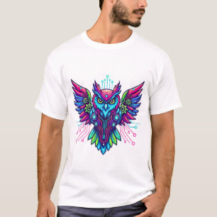 Camiseta Cyberpunk Owl Guardian - Neon Tech Wisdom
