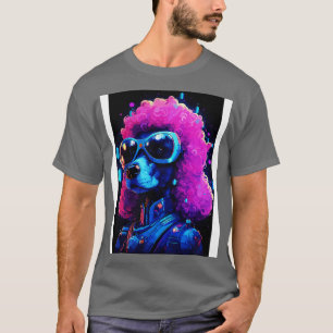 Camiseta Cyberpunk Poodle Dog Pink Hair Futurista