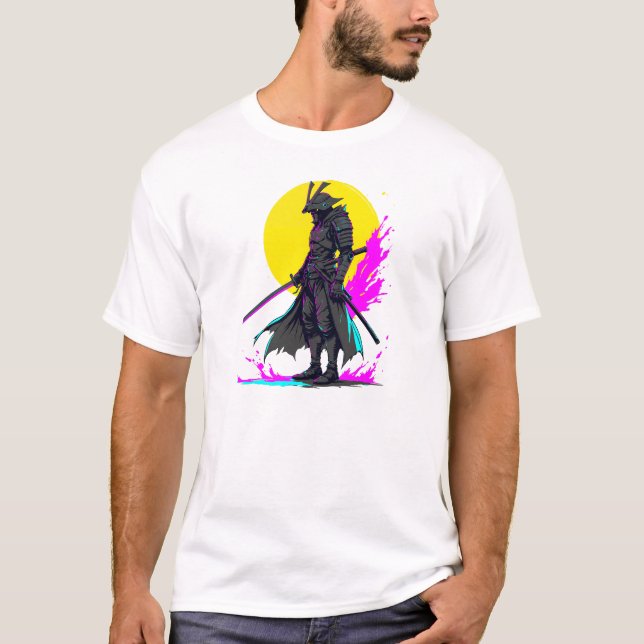 Camiseta Cyberpunk Samurai Warrior Neon Art Design (Anverso)