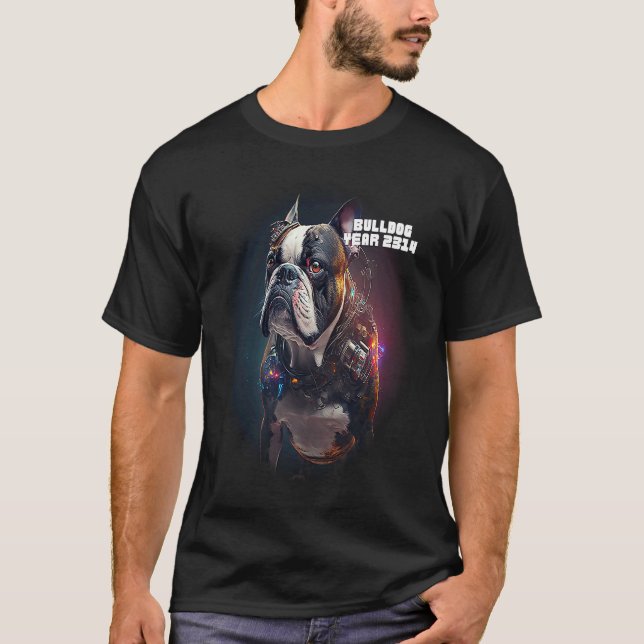 Camiseta Cyberpunk Sci Bulldog Perro Inteligente Artificial (Anverso)
