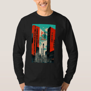 Camiseta Cyberpunk Sci-fi Diststopia City Ukiyo-e Japonés R