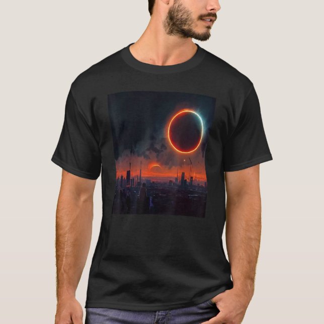 Camiseta Cyberpunk Solar Eclipse Fantasy World Cityscape Im (Anverso)