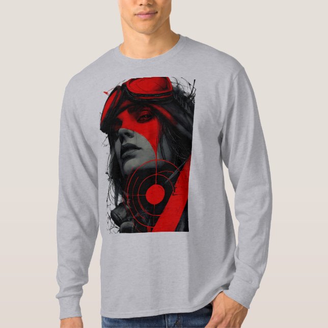 Camiseta Cyberpunk Tactical Girl Red Target Long Sleeve (Anverso)