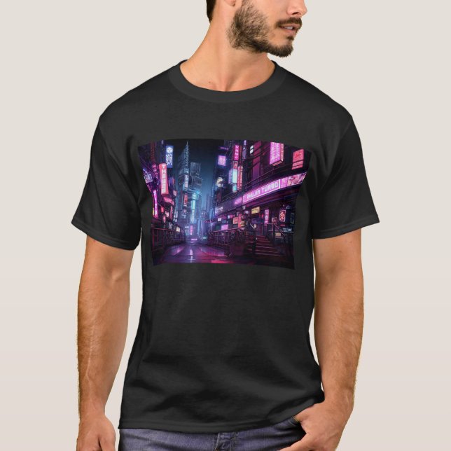 Camiseta Cyberpunk Tokyo Night Street (Anverso)