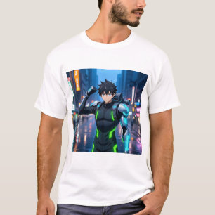 Camiseta Cyborg de Anime Futurista en Ciudad Neon - Sci-Fi 
