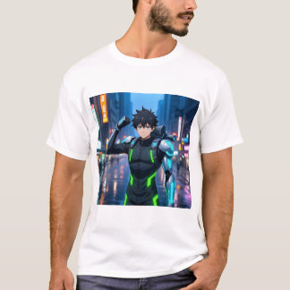 Camiseta Cyborg de Anime Futurista en Ciudad Neon - Sci-Fi