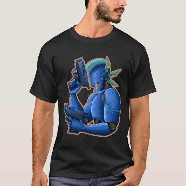 Camiseta Cyborg Robot Ciberpunk - Android Cobalt Futurista (Anverso)