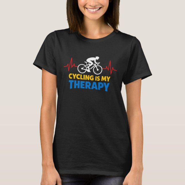 Camiseta Cycling Is My Therapy Bold Cyclist Heartbeat (Anverso)