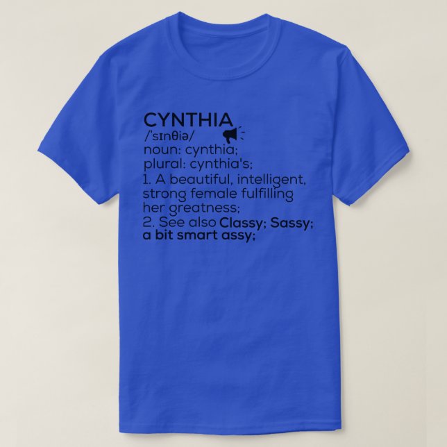 Camiseta Cynthia Nombre Definición Cynthia Nombre femenino (Diseño del anverso)