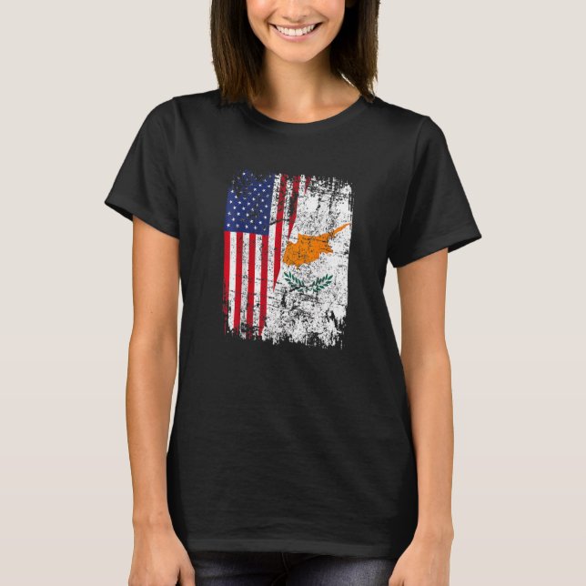 Camiseta CYPRIOT ROOTS Half American Flag USA CYPRUS FLAG (Anverso)