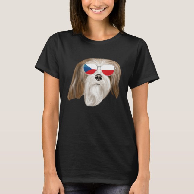 Camiseta Czech Flag Lhasa Apsos Dog Czech Republic Pocket (Anverso)