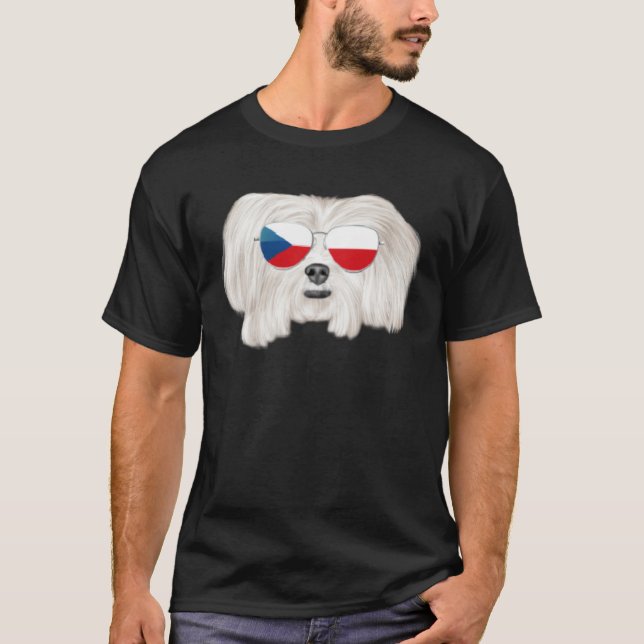 Camiseta Czech Flag Maltese Dog Czech Republic Pocket (Anverso)