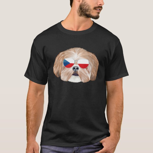 Camiseta Czech Flag Shih Tzu Dog Czech Republic Pocket (Anverso)