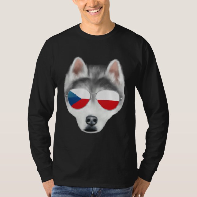 Camiseta Czech Flag Siberian Husky Dog Czech Republic Pocke (Anverso)