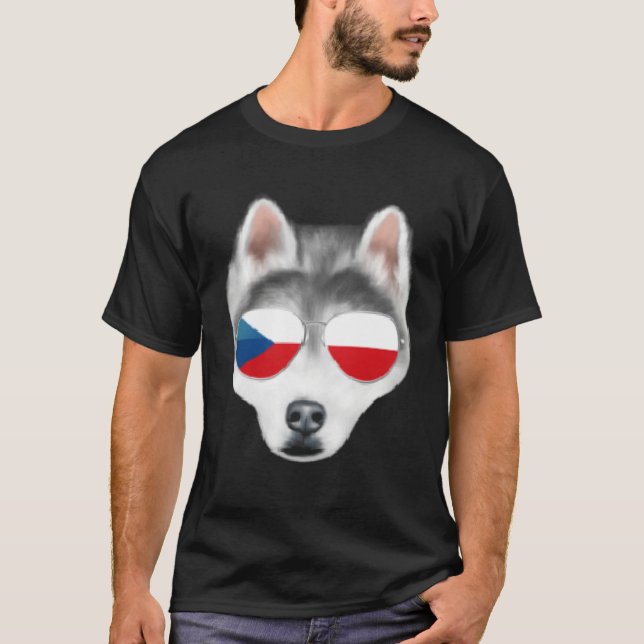 Camiseta Czech Flag Siberian Husky Dog Czech Republic Pocke (Anverso)