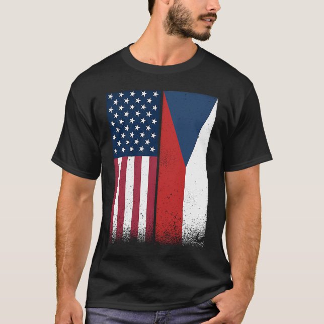 Camiseta Czech Republic  Czech American Flags Proud USA (Anverso)