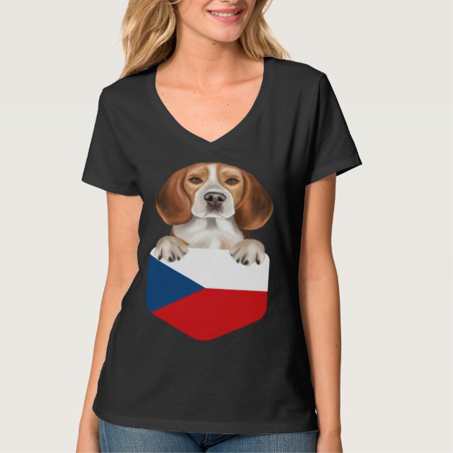 Camiseta Czech Republic Flag Beagle Dog In Pocket (Anverso)