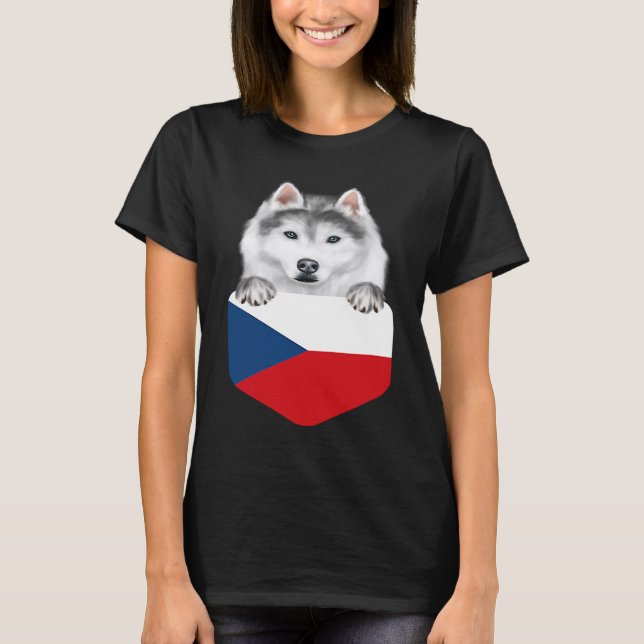 Camiseta Czech Republic Flag Siberian Husky Dog In Pocket (Anverso)