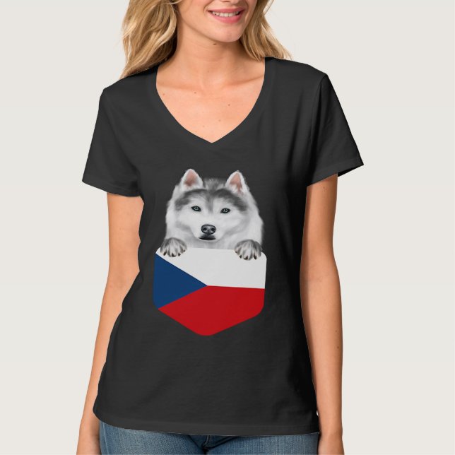 Camiseta Czech Republic Flag Siberian Husky Dog In Pocket (Anverso)